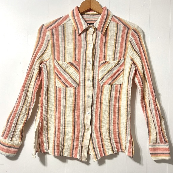 DREW Tops - Anthropologie DREW Gauzy Coastal Cowgirl Western Button Down Shirt Cotton Sz XS